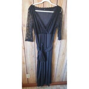 Black  Dress Sexy Witch Costume Women's Large Gothic Halloween Lace Low V-Neck